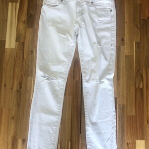 Cabi White Skinny Jeans with Knee Distressing